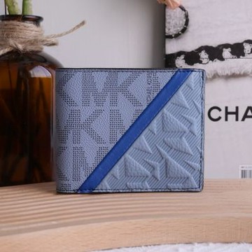 MICHAEL KORS COOPER 撞色條紋MK壓紋印花八卡短夾(天藍/藍)