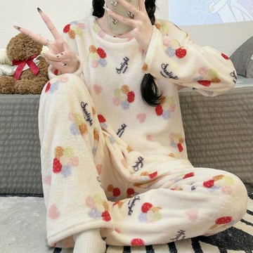 法蘭絨睡衣女 秋冬家居服女 珊瑚絨睡衣女 加絨保暖女士睡衣 可外穿家居服 居家服女 睡衣女家居睡衣女