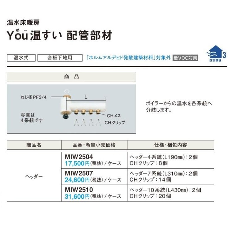 パナソニック 温水床暖房配管部材(You温すい・フリーほっと温すい共用)ヘッダー(4系統)【MIW2504】 通販 LINEポイント最大0.5%GET  LINEショッピング