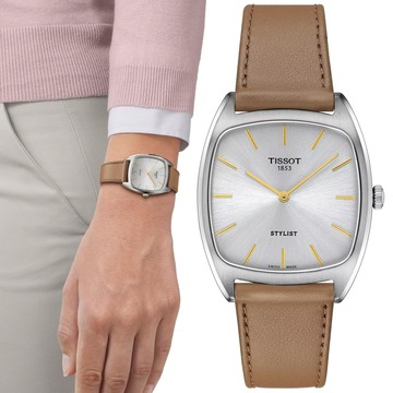 TISSOT天梭 STYLIST系列 方形簡約石英腕錶 32mm / T1599091603100