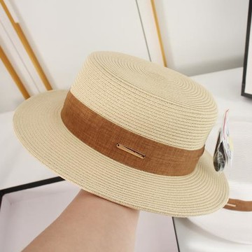 女夏季時尚百搭海邊遮陽平檐草帽