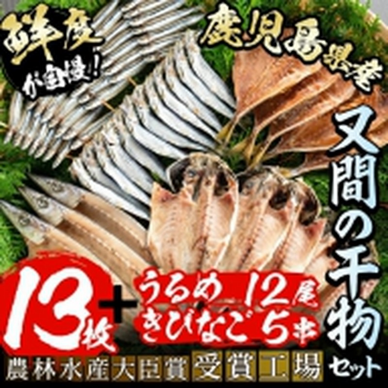 Akune 2 8 鹿児島県産 干物詰め合わせ 5種 アジ かますなど干物13枚にきびなご串 5串 やウルメ丸干し 12尾 をセットで 又間のひものセット 又間水産 2 8 通販 Lineポイント最大get Lineショッピング