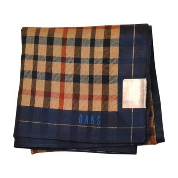 DAKS 深藍邊經典格紋字母LOGO圖騰帕領巾(50CM)