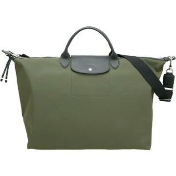 LONGCHAMP Le pliage Energy 奔馬皮標再生帆布摺疊尼龍旅行袋(卡其綠)