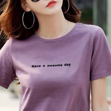 個性字母純棉短袖t恤女大碼修身婦女老人50歲中年媽媽半袖體恤