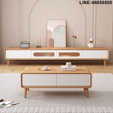 免運 開立發票 電視櫃 收納櫃 儲物櫃 落地櫃 背景櫃 北歐高級簡約電視櫃茶幾客廳ins原木色現代輕奢小戶型組合一體 支持訂製
