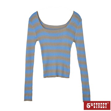 女裝 條紋修身線衫-藍色 (580025) 【5th STREET】【APP下單享4%回饋】 聖誕禮物券 最高折700