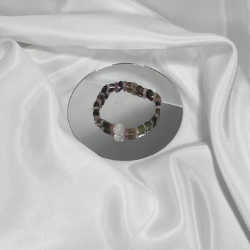 稀有色綠碧璽+粉碧璽+高品質白兔毛 設計款手串手珠 天然礦石水晶