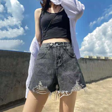 【現*貨】100kg內可穿 大尺碼 辣妹 熱褲牛仔短褲 高腰 韓版 寬松 顯瘦闊腿褲 超短褲 休閑短褲 女生短褲