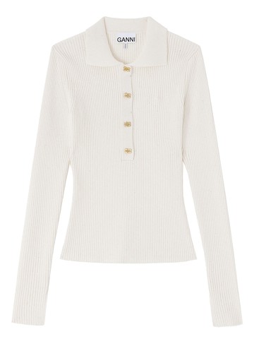 ganni ribbed polo shirt