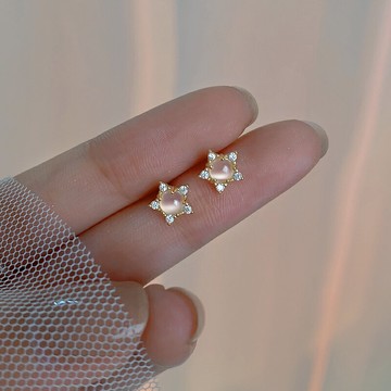 925純銀五角星耳釘女2021年新款潮星星鑲鉆冬季小眾精致耳環耳飾
