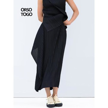 褶皺垂墜感不規則百褶半身裙女長款高腰黑色冷淡高級氣質顯瘦修身