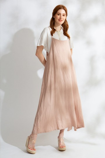 MW 亞麻後V綁帶連身裙