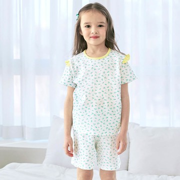 韓國 Maykids - 透氣條紋提花棉短袖家居服-森之絮語