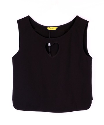 超百搭黑色針織彈力愛心挖洞圓領無袖拼接上衣背心N202024D20