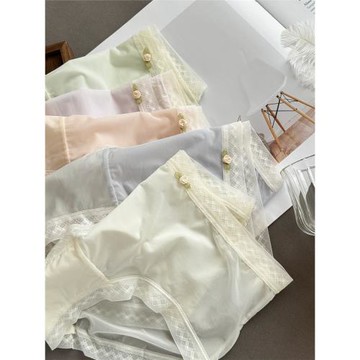 彩田2025年新款冰絲速干內褲中高腰超薄絲滑透氣抗菌蕾絲性感短褲