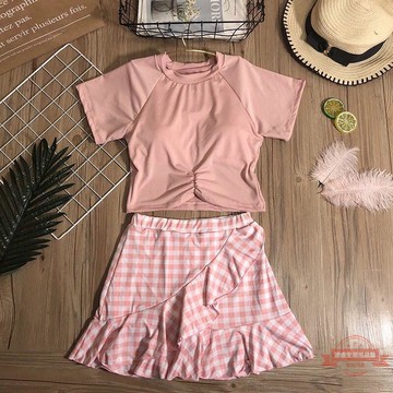 游泳衣女 平角裙式分體兩件套顯瘦遮肉韓國ins風少女學生溫泉泳裝