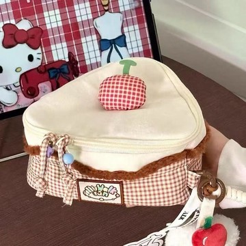 化妝品收納包 外出化妝品收納 外出小包 可愛櫻桃蛋糕化妝包大容量便攜洗漱收納包多功能拍立得相機包 化妝包 收納包