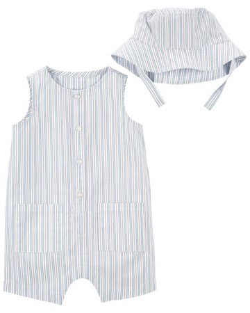 Baby 2-Piece Striped Romper & Bucket Hat