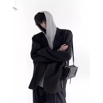 韓國極簡垂感休閑西服外套男高級感小眾戧駁領墊肩單西裝上衣潮