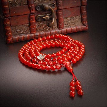 開光 天然紅瑪瑙108顆佛珠手鏈 天然瑪瑙多圈念珠108粒紅瑪瑙手鏈