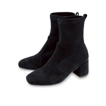 GREEN PINE輕奢品味絨布短筒粗跟襪靴 黑色 (00188991)