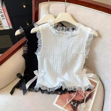 秒殺神價💰 女童蕾絲吊帶背心 木耳邊無袖上衣 2026春夏新款 甜美薄款 小女孩外穿 內搭