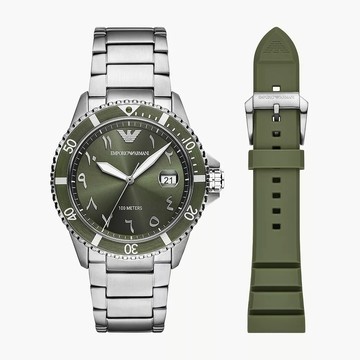 EMPORIO ARMANI 亞曼尼 AR80072SET 世界探險者潛水造型手錶套組 綠 42mm｜樂天領券現折★全館特惠中★指定刷卡回饋10%