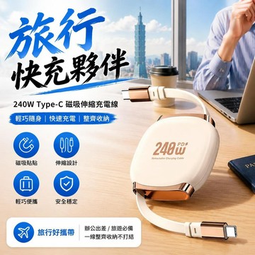 收納充電線 240W伸縮充電線type c 適用蘋果 三星手機充電 1米充電線 傳輸線 磁吸充電線 快充線 蘋果充電線