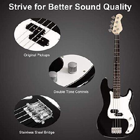 OLAKIDS Electric Bass Guitar Beginner Kit Full Size String Exquisite Paulownia Burning Bass with Strap, Gig Bag, Amp Cord and Accessories (Black)