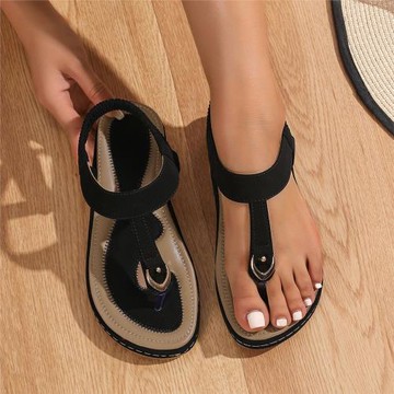 女士夏季歐美平底夾腳沙灘鞋大碼涼鞋波西米亞風女鞋透氣休閑百搭