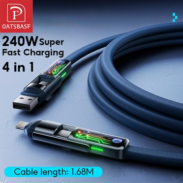OATSBASF 四合一240W USB Typc-C快速充電電纜線帶E-Mark 芯片適用於iPhone 17手機平板