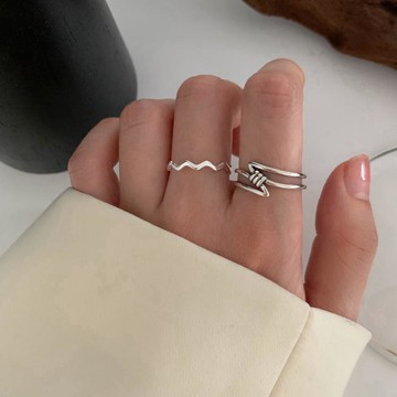 s925銀打結組合食指戒指女ins潮網紅復古原宿風嘻哈個性簡約指環