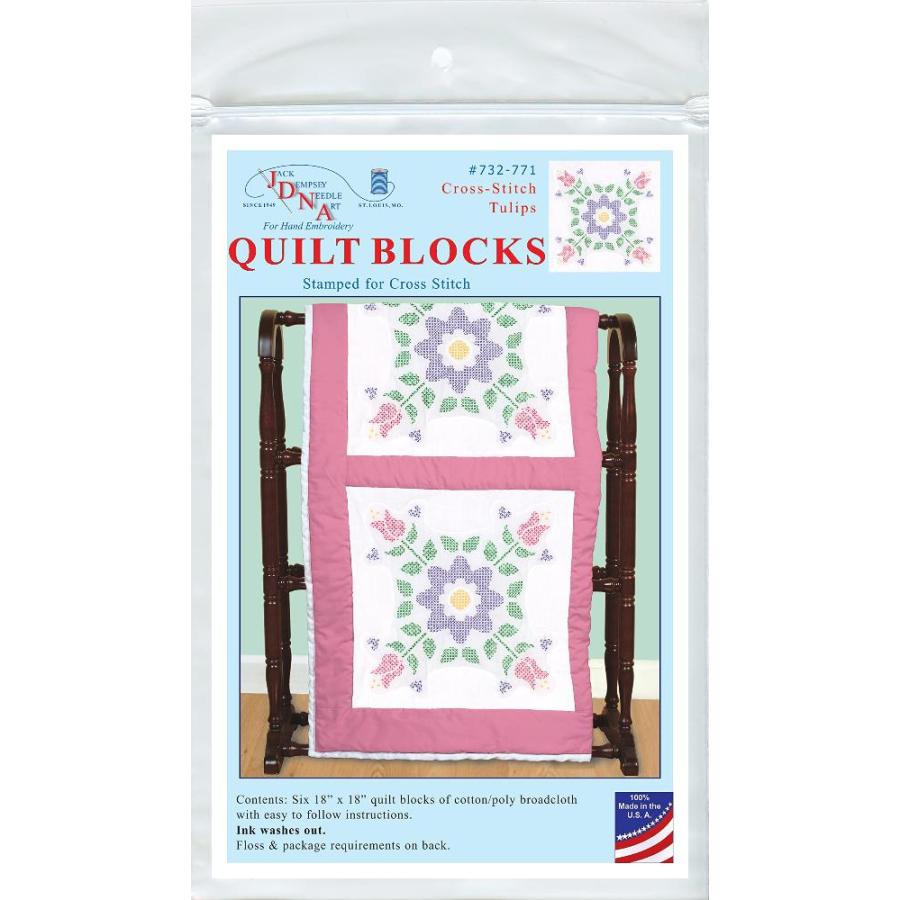 Jack Dempsey Cross-Stitch Tulips Quilt Block, White