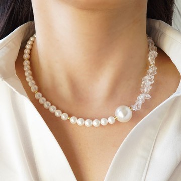 水晶與貝珠項鍊 金屬過敏適用 珍珠項鍊 天然石項鍊 水晶