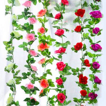 【模擬玫瑰花藤-鑽石玫瑰9朵-長約230cm-2條/組】水管道飯店綠植模擬婚慶吊頂裝飾-5170852