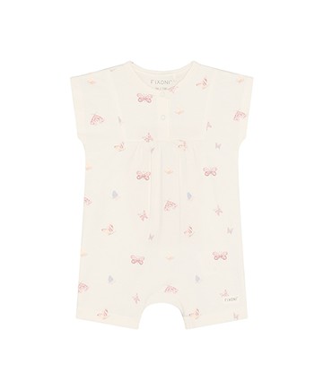 蝴蝶紛飛米色短袖連身寬褲68cm