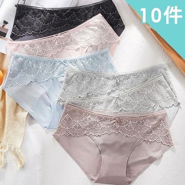 【enac 依奈川】性感俏皮波浪蕾絲拼接無痕內褲/無痕內褲/性感內褲/女內褲 (超值10件組-隨機)