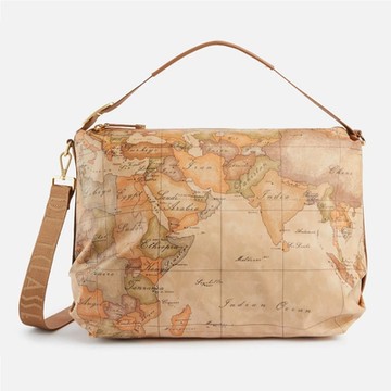 Alviero Martini 義大利地圖包 PU尼龍手提側背旅行大購物包40cm-地圖黃