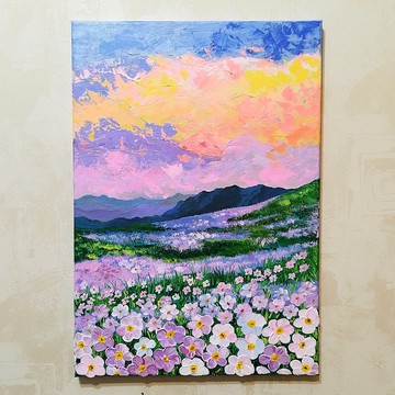 壓克力畫風景日落藝術花田紋理牆面裝飾