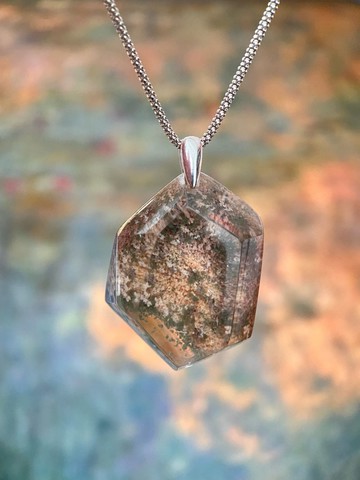 彩幽靈水晶吊墜 隨形切面 白水晶體 油畫質感