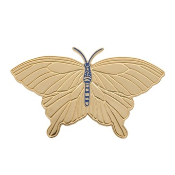 HERMES 愛馬仕 Papillon Twilly 蝴蝶 絲巾環 金色金屬 藍色漆面 【二手名牌BRAND OFF】