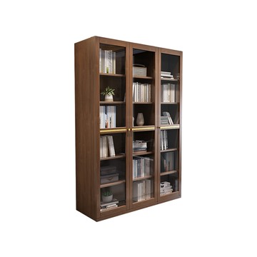 【HappyLife】實木可視三門書櫃 120公分 Y11988胡桃