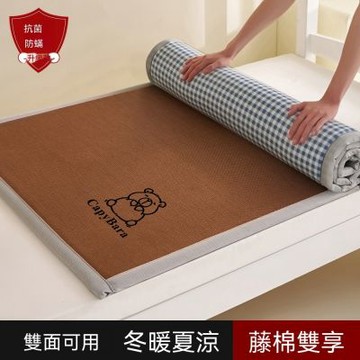 冬夏兩用涼蓆（200cmx220cm）雙人海綿涼墊 雙面可用 加厚床墊 藤蓆 日式榻榻米