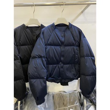 歐洲站2025新款韓國氣質羽絨服簡約純色圓領90白鴨絨面包服外套女
