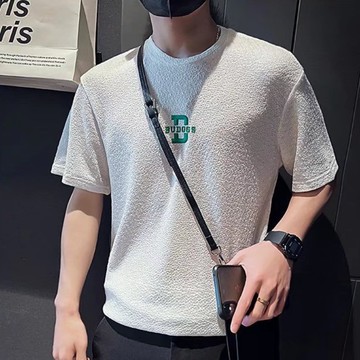 帥氣墨綠色薄款五分袖上衣 男夏季短袖上衣 情侶打底衫