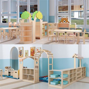 幼兒園黃楓木多層板組合柜兒童早教活動區角柜多功能收納柜子