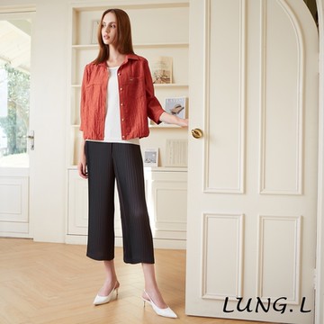 LUNG.L林佳樺 鐵灰色雪紡壓褶九分寬褲LP49E