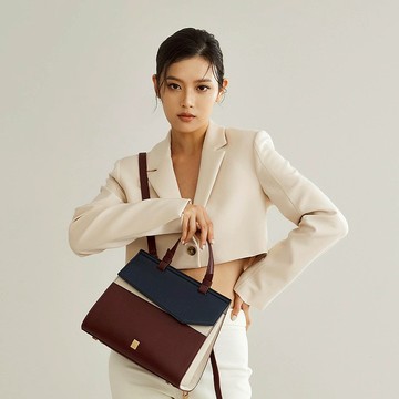 細節拼色兩用手提包