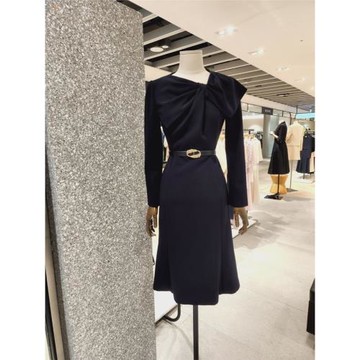 高端2025秋季新款時尚潮通勤氣質打底長袖大蝴蝶結A字中長連衣裙